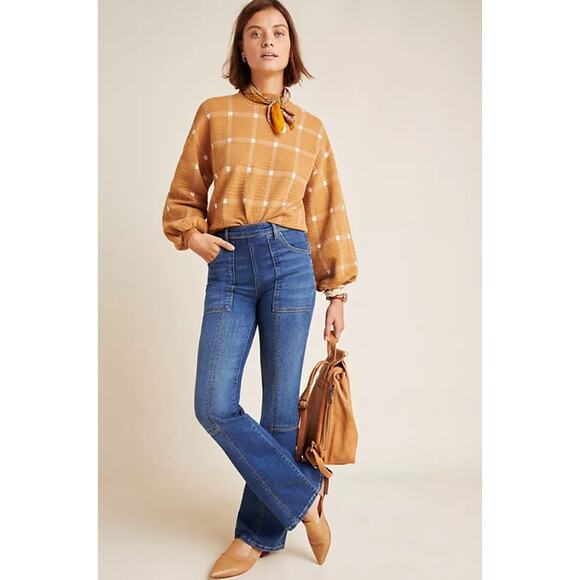 Anthropologie Pilcro High-Rise Carpenter Bootcut Jeans Flare Leg, Blue - Picture 4 of 14